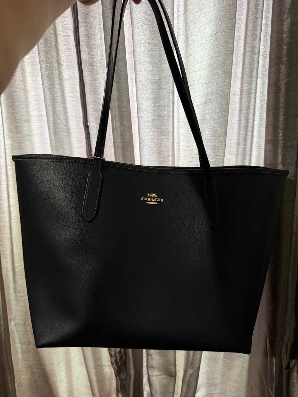 Coach Black Leather Tote with Gold Logo Accent